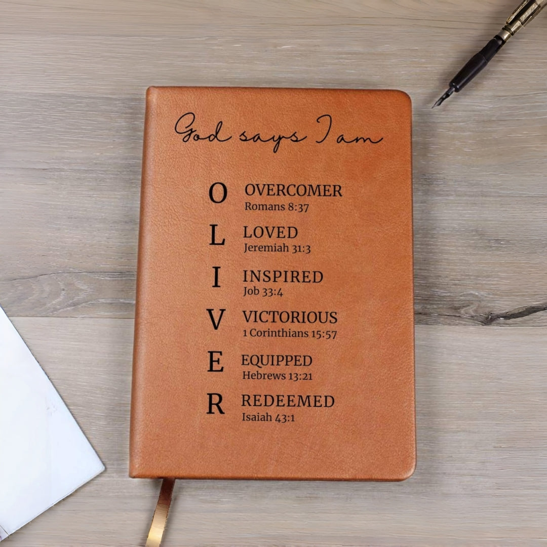 Personalized Christian Leather Journal, Custom Name Faith Notebook