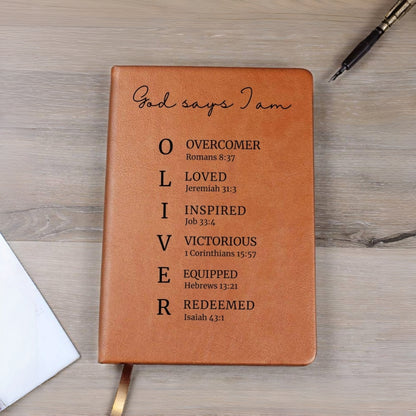 Personalized Christian Leather Journal, Custom Name Faith Notebook