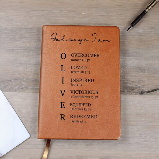 Personalized Christian Leather Journal, Custom Name Faith Notebook