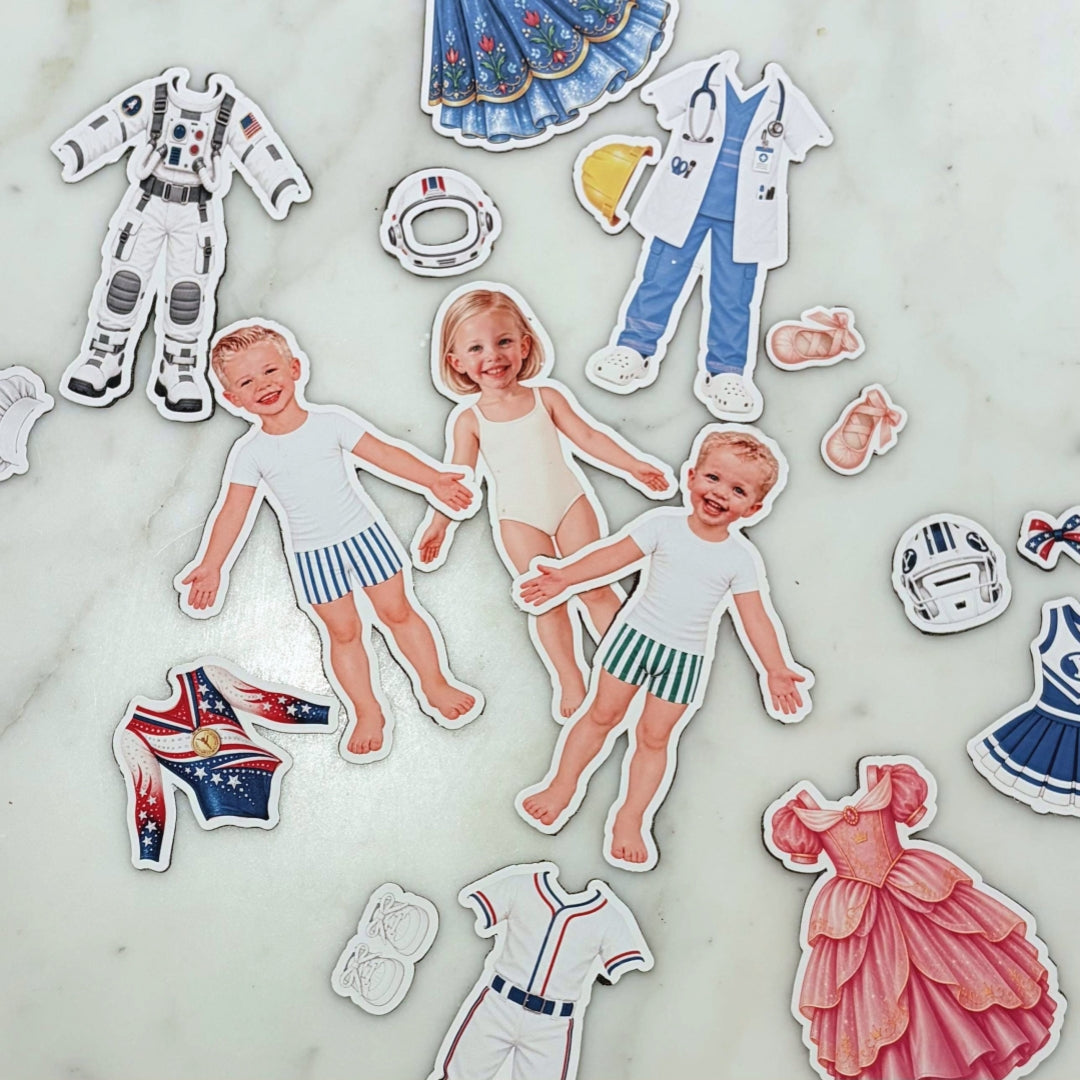 Personalized Magnetic Paper Doll Dress-Up Bundle for Kids