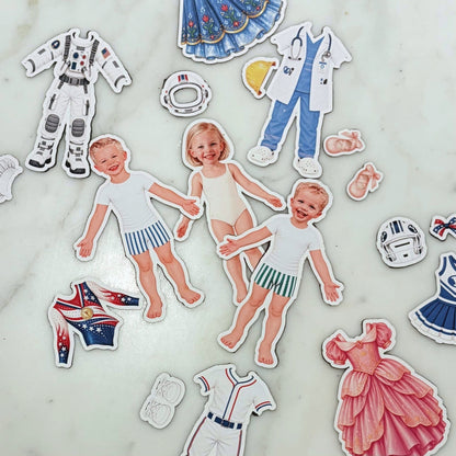Personalized Magnetic Paper Doll Dress-Up Bundle for Kids