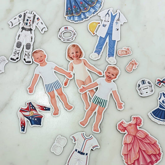 Personalized Magnetic Paper Doll Dress-Up Bundle for Kids