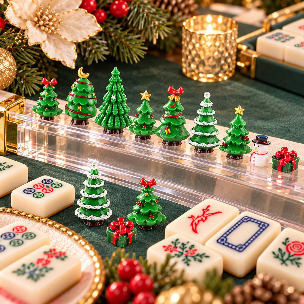 Mini Christmas Tree Mahjong Trinkets | Holiday Gift Decor Sets of 7