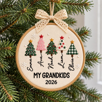 Personalized Grandkids Christmas Ornament – Embroidered Name Christmas Tree Hoop
