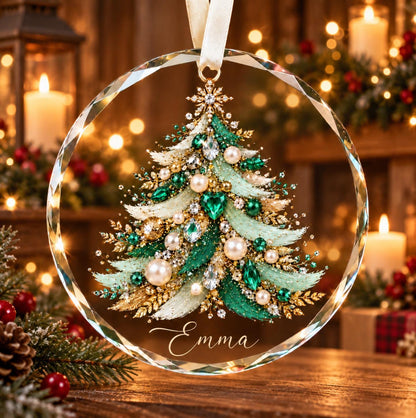 Personalized Jeweled Christmas Tree Glass Ornament