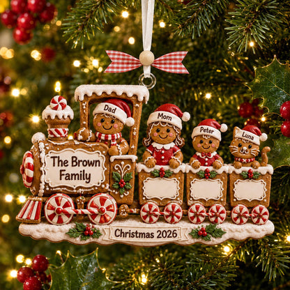 Personalized Gingerbread Family Train Christmas Ornament