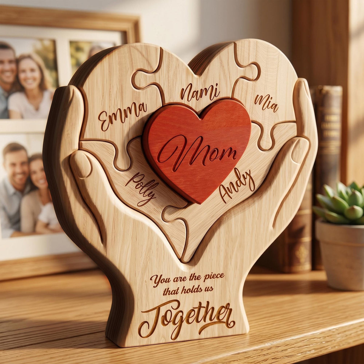 Personalized Family Puzzle Sign, Custom Wooden Gift for Mom or Dad