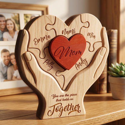 Personalized Family Puzzle Sign, Custom Wooden Gift for Mom or Dad