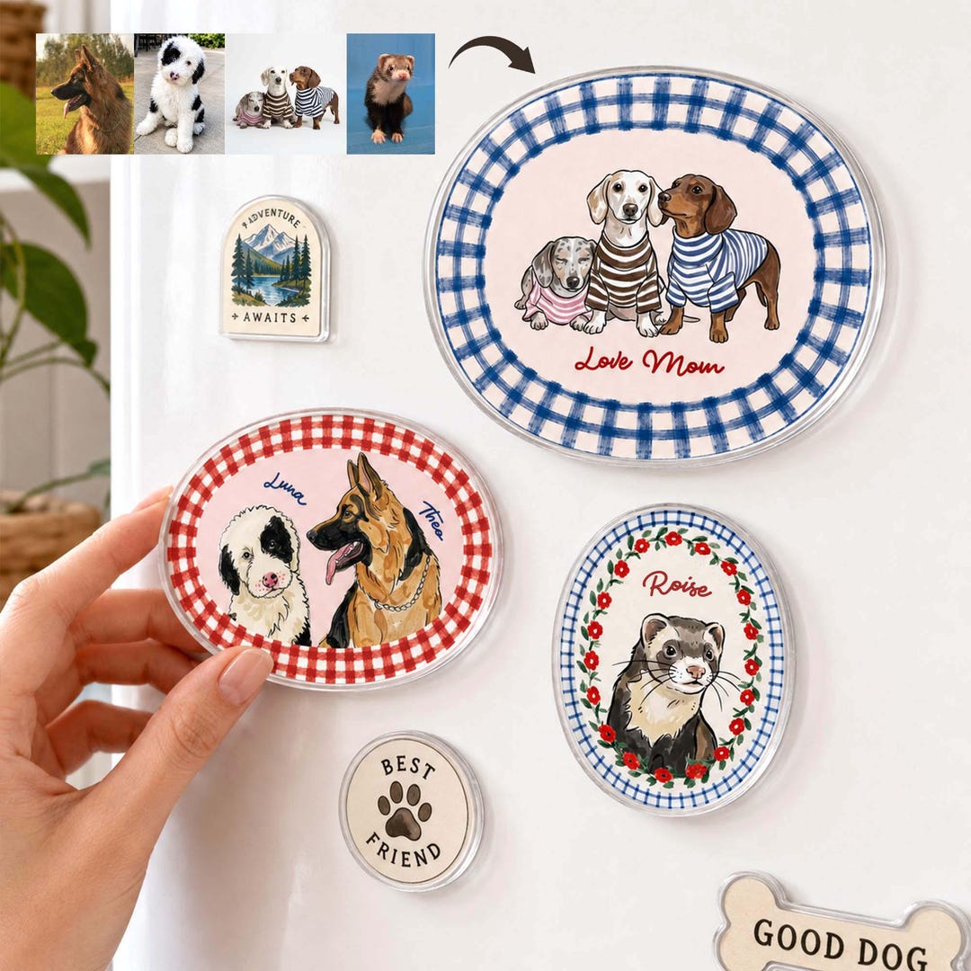 Personalized Pet Portrait Fridge Magnet, Custom Dog & Cat Photo