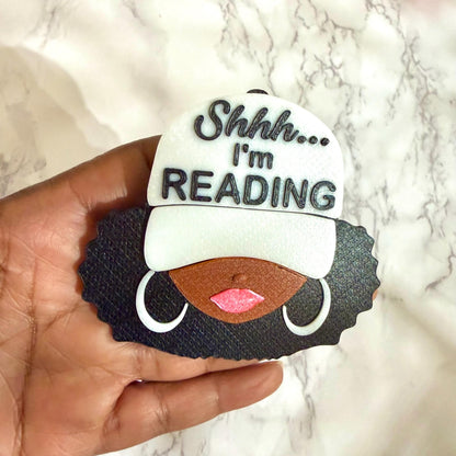 Personalized Name Black Girl Kindle Grip, Custom Color Telescopic E-Reader Holder
