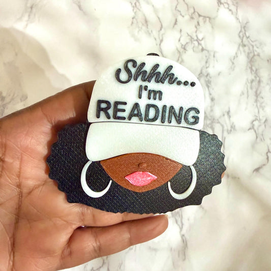 Personalized Name Black Girl Kindle Grip, Custom Color Telescopic E-Reader Holder