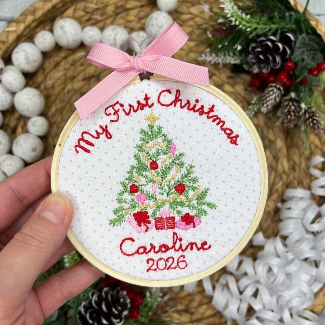 Embroidered Personalized Name Baby’s First Christmas Ornament Christmas Tree