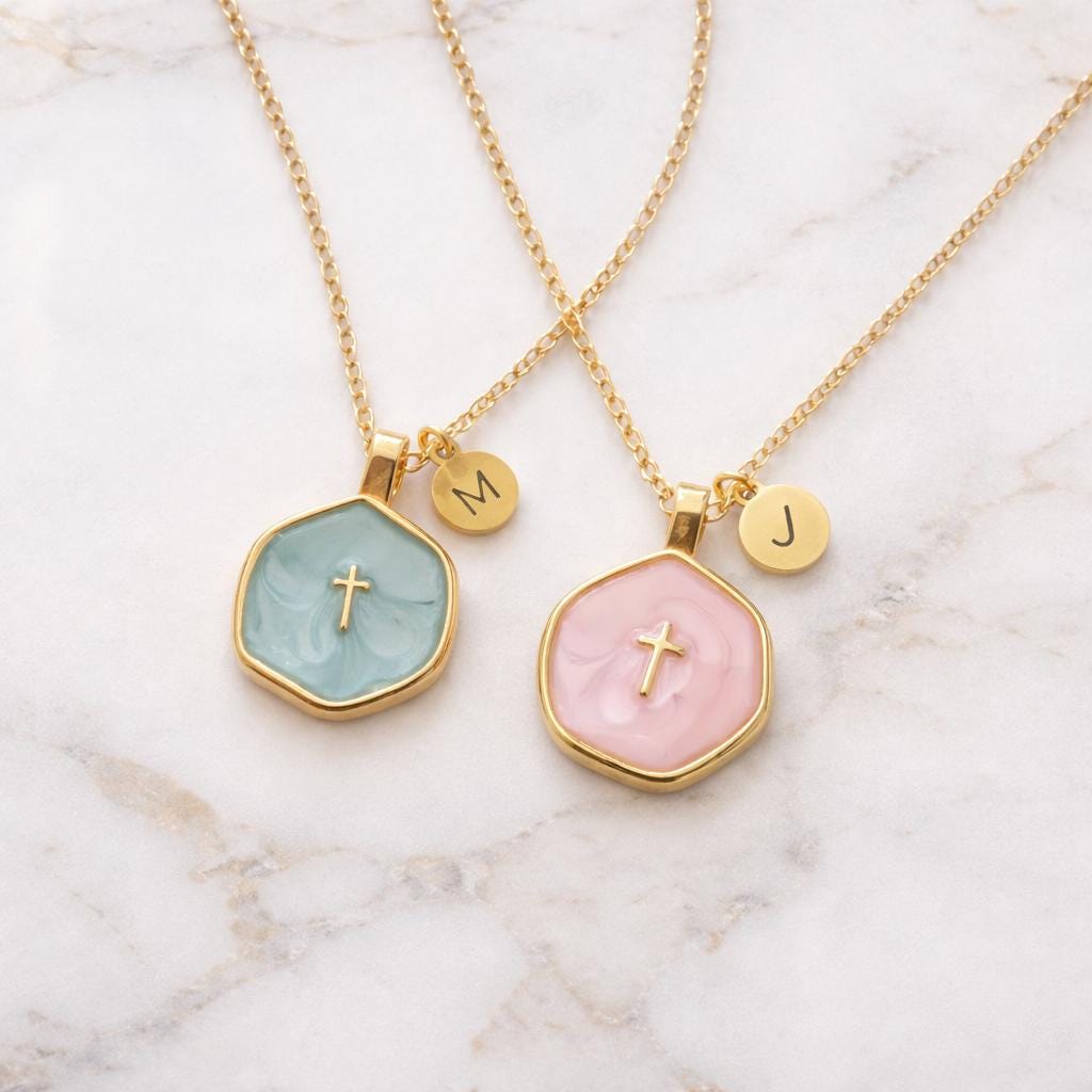 Personalized Enamel Cross Necklace, Personalized Engraving Gold Faith Jewelry Gift
