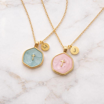 Personalized Enamel Cross Necklace, Personalized Engraving Gold Faith Jewelry Gift