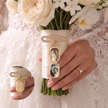 Personalized Wedding Bouquet Photo Charm, Memorial Locket Pin