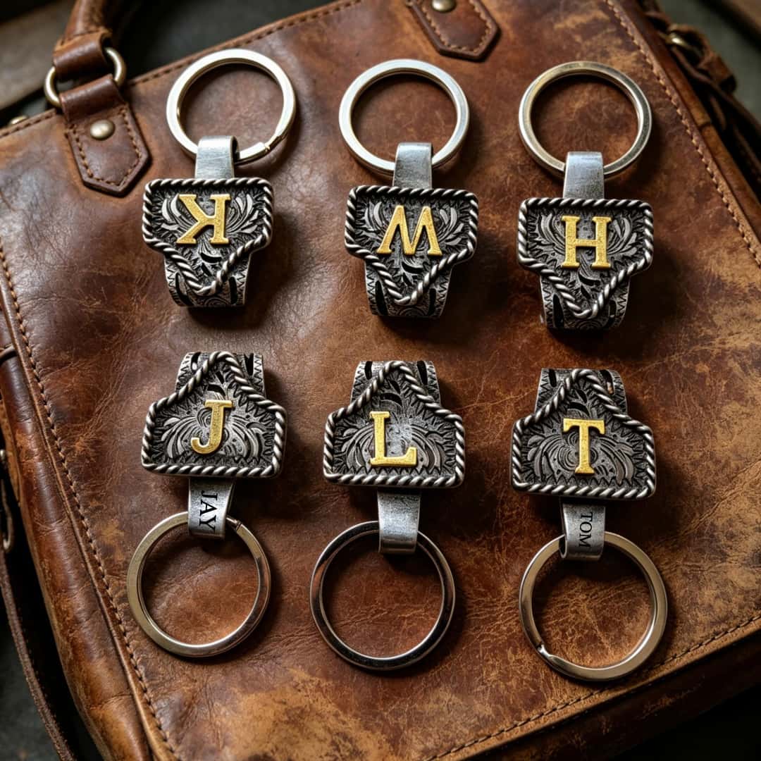 Personalized Metal Initial Keychain | Vintage Letter Charm