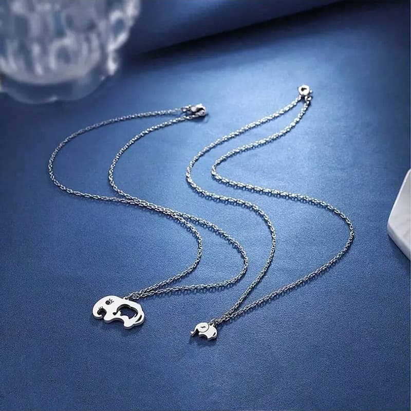2pc Elephant Pendant Necklace – Mother & Daughter Set for Mother’s Day