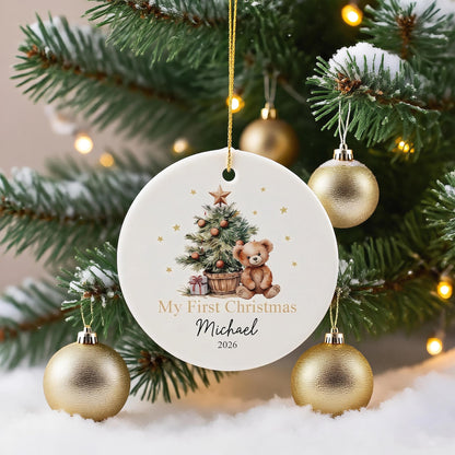 Personalized Baby’s First Christmas Ornament, Custom Name Ceramic Bauble
