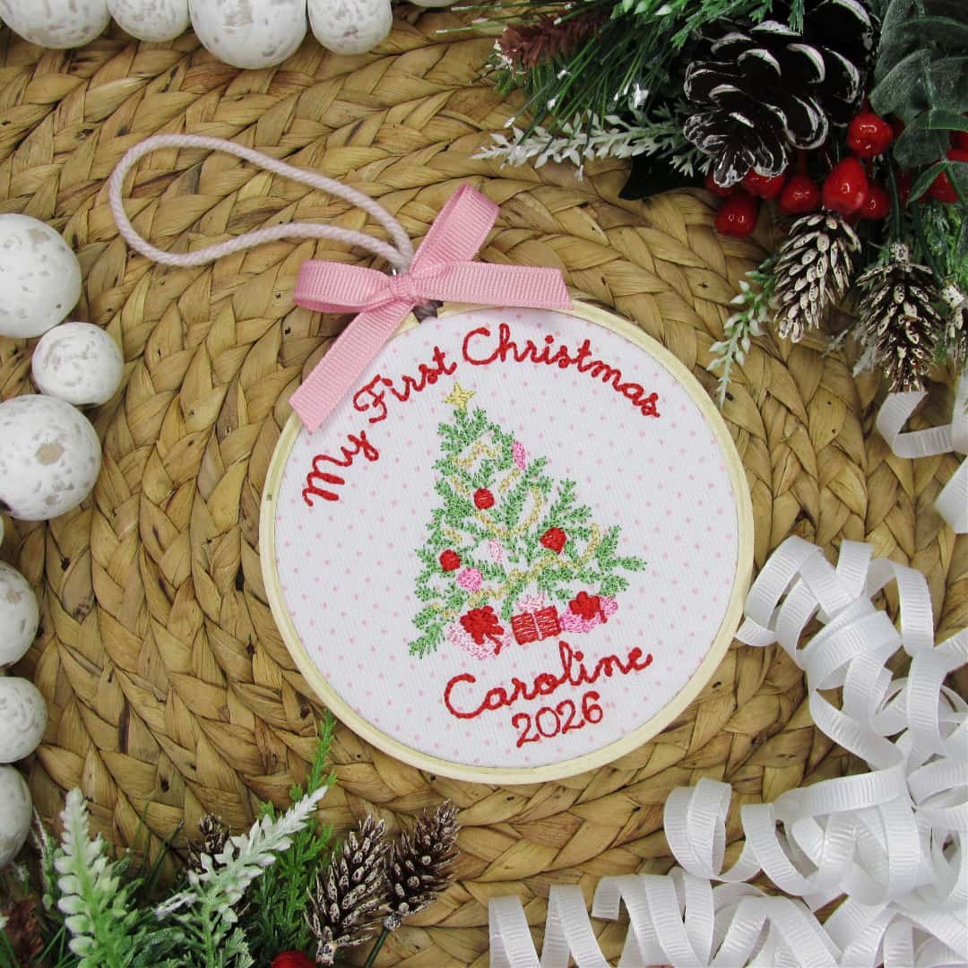 Embroidered Personalized Name Baby’s First Christmas Ornament Christmas Tree