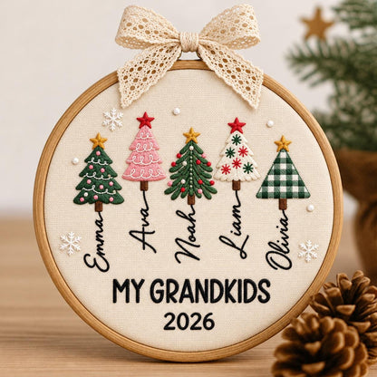 Personalized Grandkids Christmas Ornament – Embroidered Name Christmas Tree Hoop