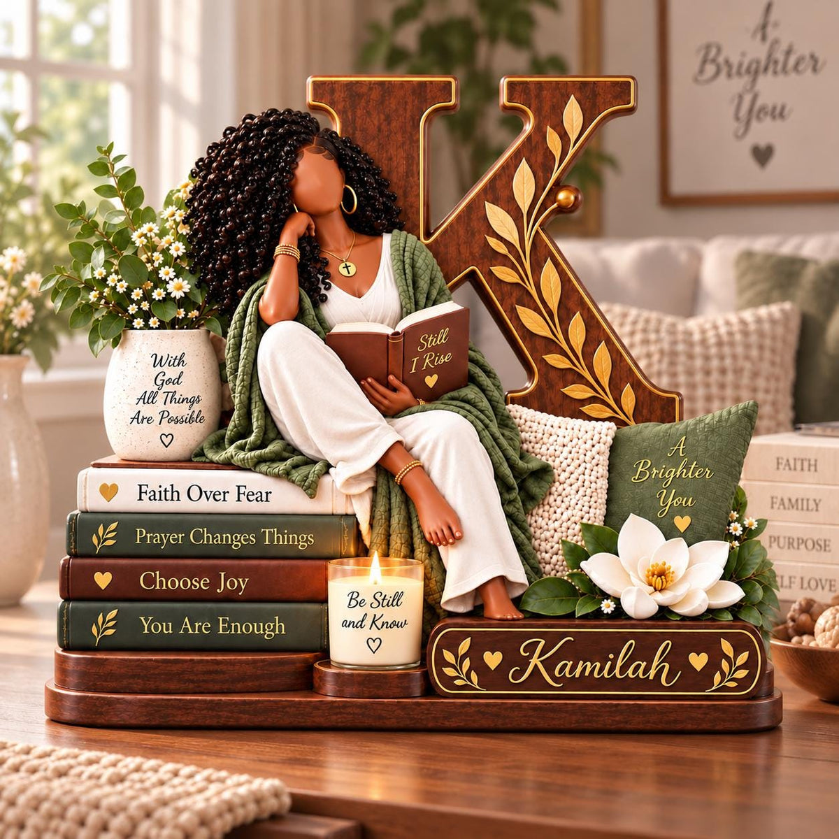 Personalized Black Woman Inspirational Acrylic Desk Sign – Custom Name & Initial