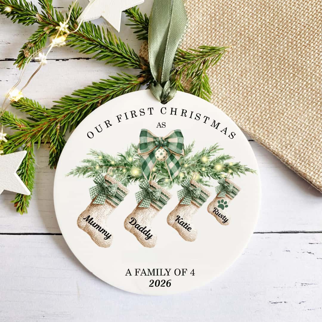 Personalized First Christmas as a Family Ornament, Custom Family Names