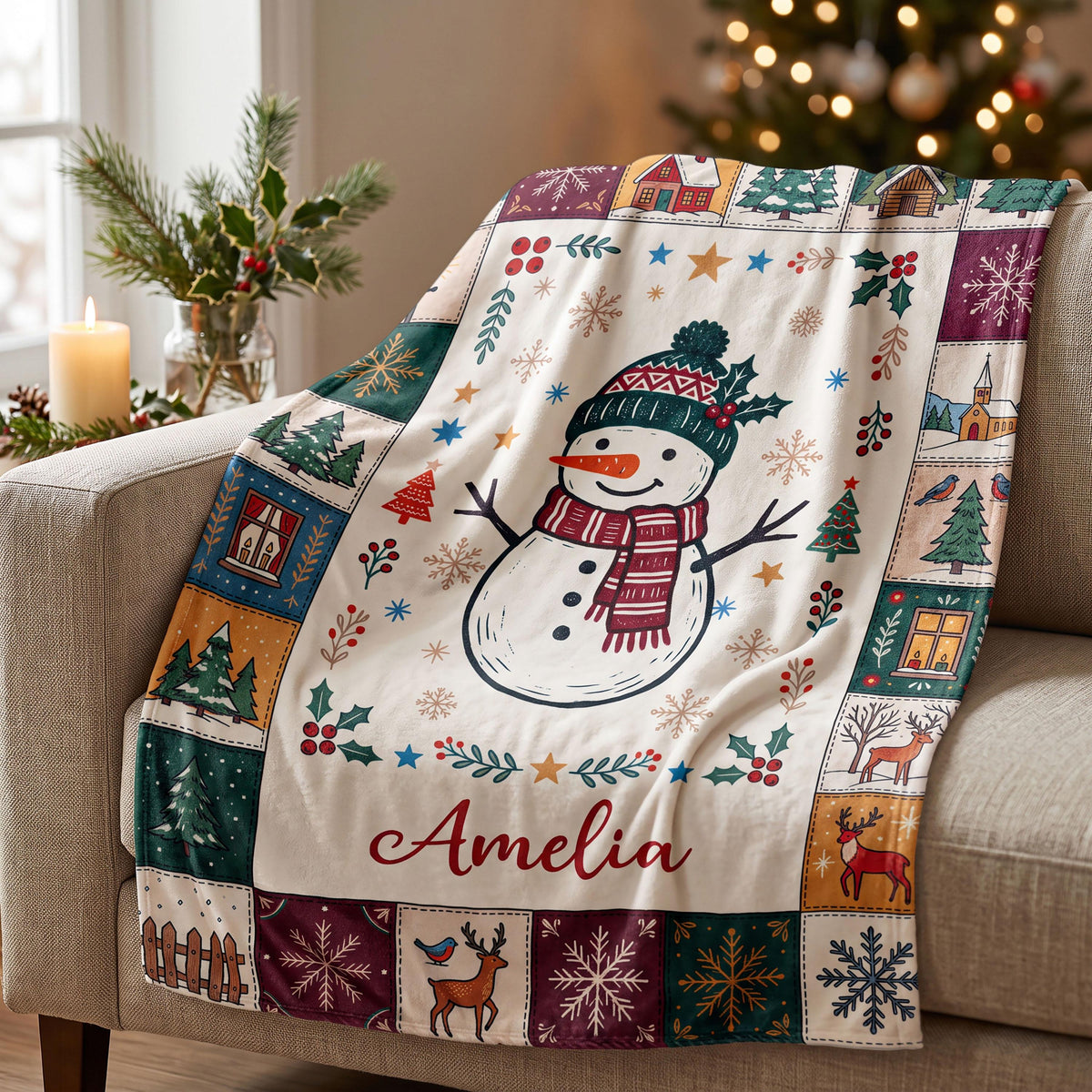 Personalized Christmas Blanket, Custom Name Holiday Throw