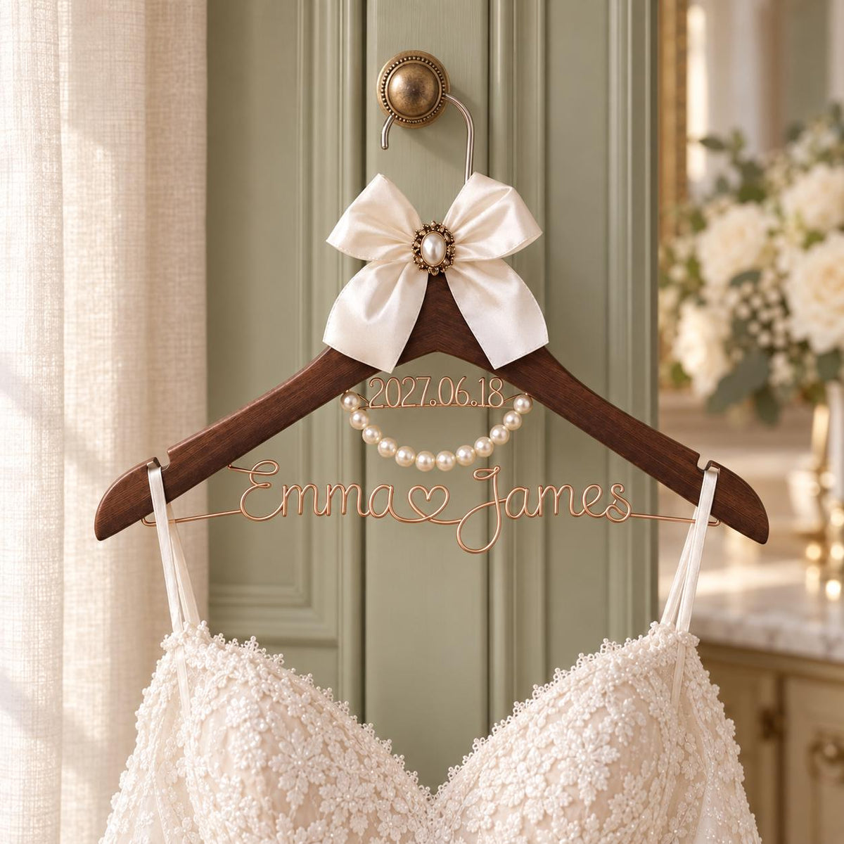Personalized Wedding Hanger, Custom Bride and Groom Names & Date