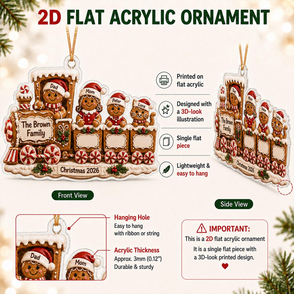 Personalized Gingerbread Family Train Christmas Ornament