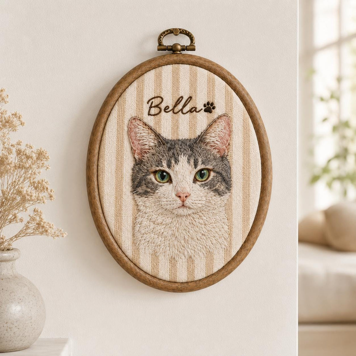 Personalized Pet Portrait Embroidery Hoop, Custom Dog & Cat Gift