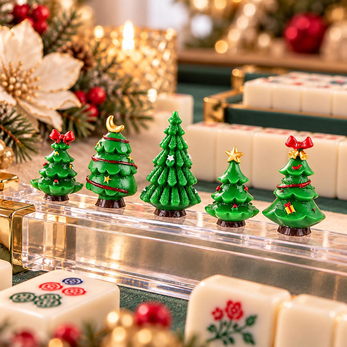 Mini Christmas Tree Mahjong Trinkets | Holiday Gift Decor Sets of 7