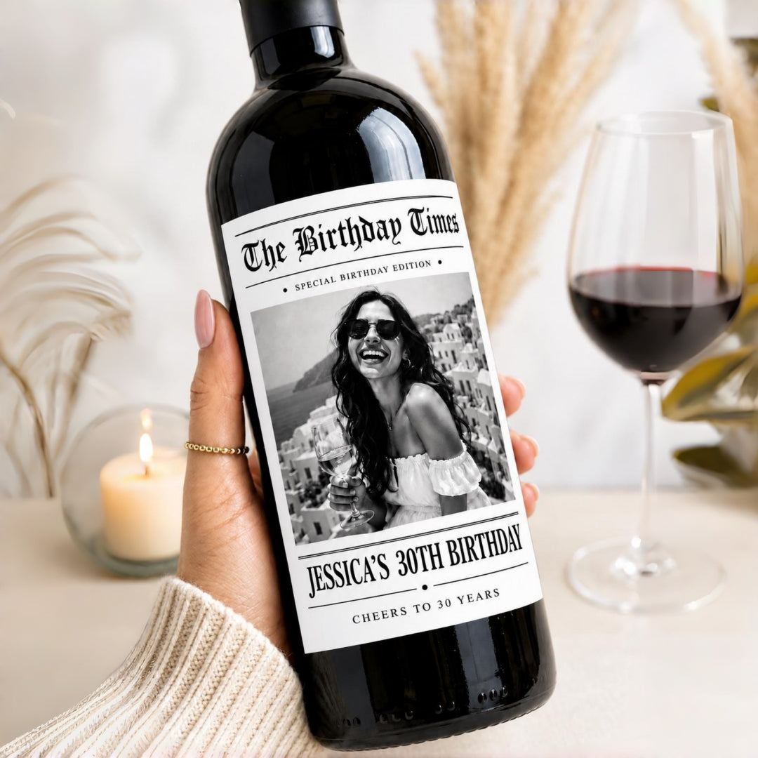 Personalized Birthday Wine Label with Photo | Set of 5 Custom Labels