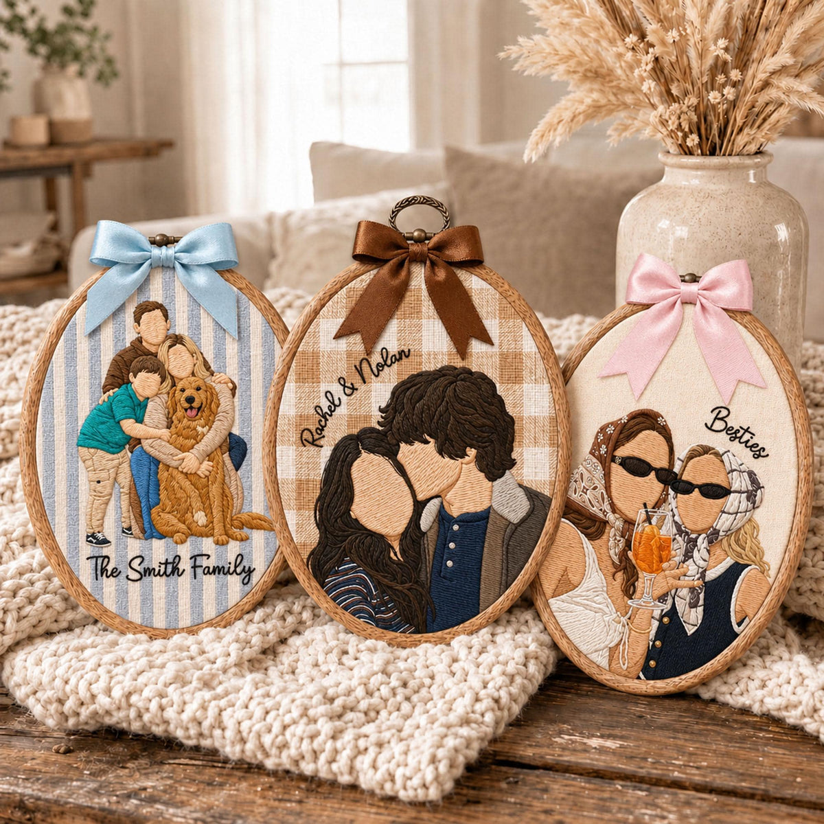 Personalized Photo Embroidered Hoop, Custom Family Portrait Gift