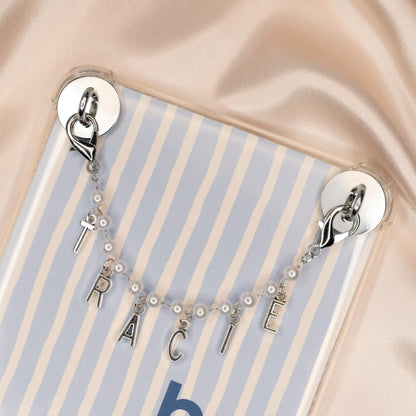 Personalized Kindle Charm, Pearl Chain with Custom Gold Letter Beads