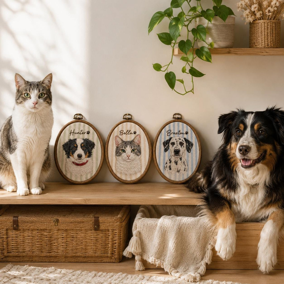 Personalized Pet Portrait Embroidery Hoop, Custom Dog & Cat Gift