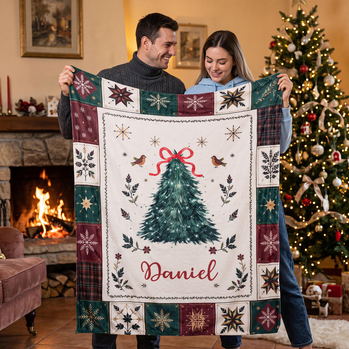 Personalized Christmas Blanket, Custom Name Holiday Throw