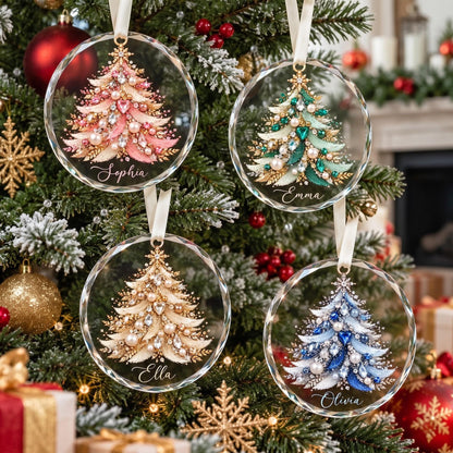 Personalized Jeweled Christmas Tree Glass Ornament