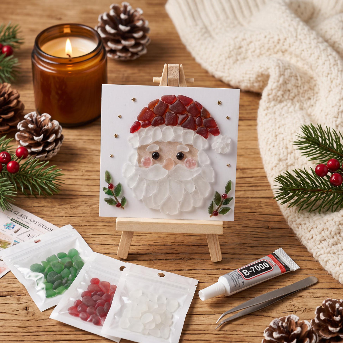 DIY Christmas Sea Glass Mosaic Art Kit | Beginner Craft Set