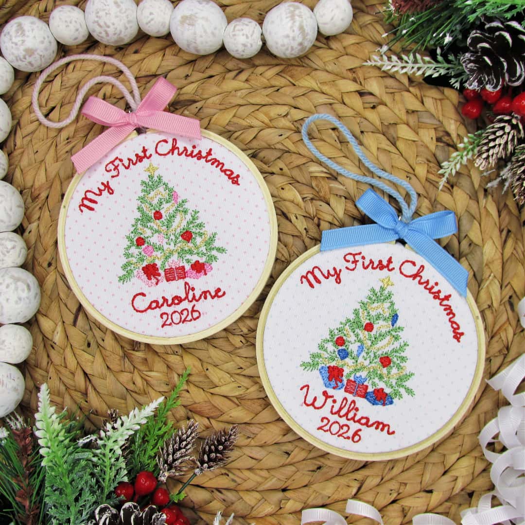 Embroidered Personalized Name Baby’s First Christmas Ornament Christmas Tree