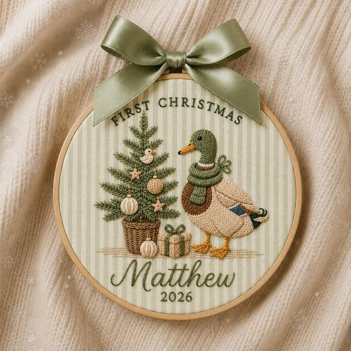 Personalized Mallard Duck Baby’s First Christmas Ornament