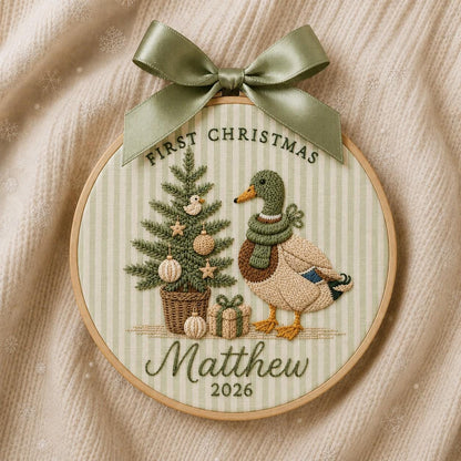 Personalized Mallard Duck Baby’s First Christmas Ornament
