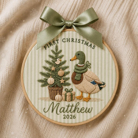 Personalized Mallard Duck Baby’s First Christmas Ornament