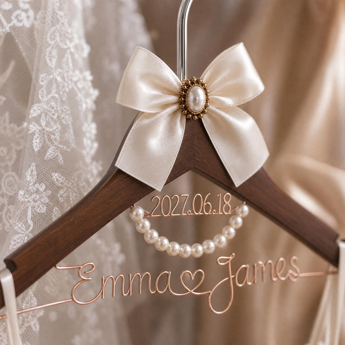 Personalized Wedding Hanger, Custom Bride and Groom Names & Date