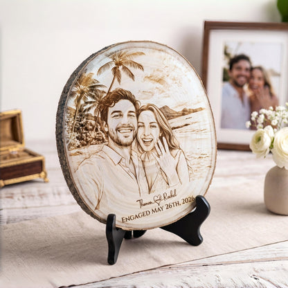 Personalized Couples Portrait Wood Engraving, Engagement Gift