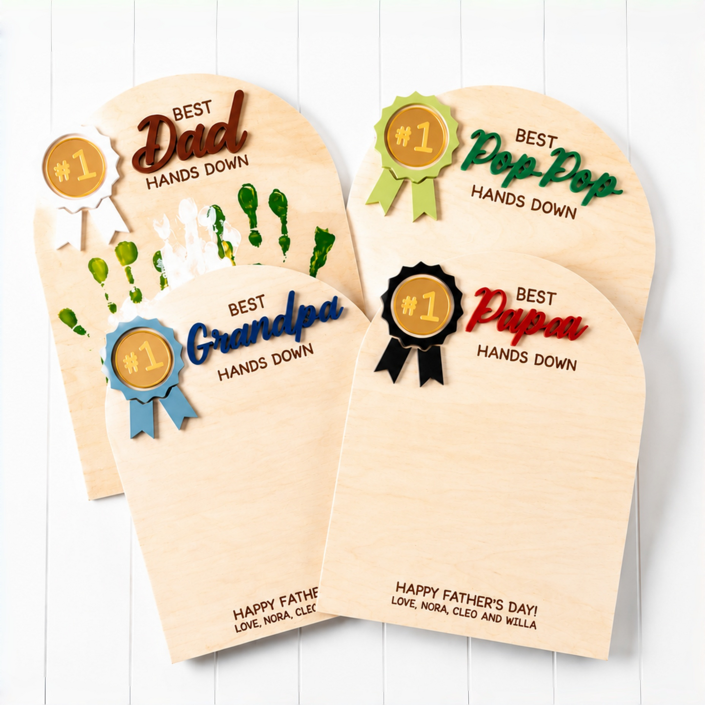 Personalized Father's Day Handprint Wood Sign Gift for Dad