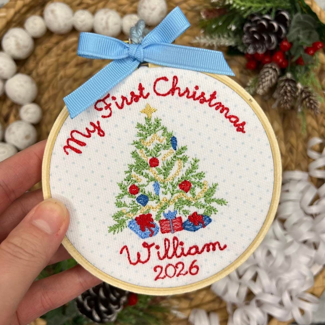 Embroidered Personalized Name Baby’s First Christmas Ornament Christmas Tree