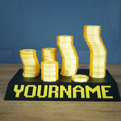 Personalized Gold Coin Stack Nameplate – 3D Gamer Desk Decor