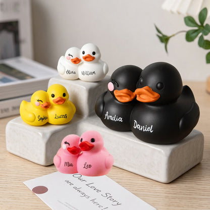 Custom Name Duck Couple Figurine, Cute Anniversary Gift