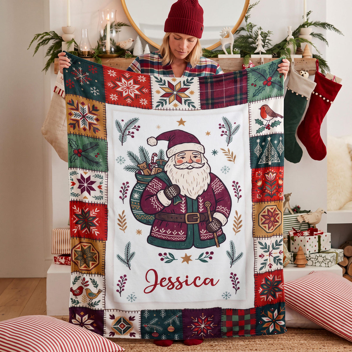 Personalized Christmas Blanket, Custom Name Holiday Throw