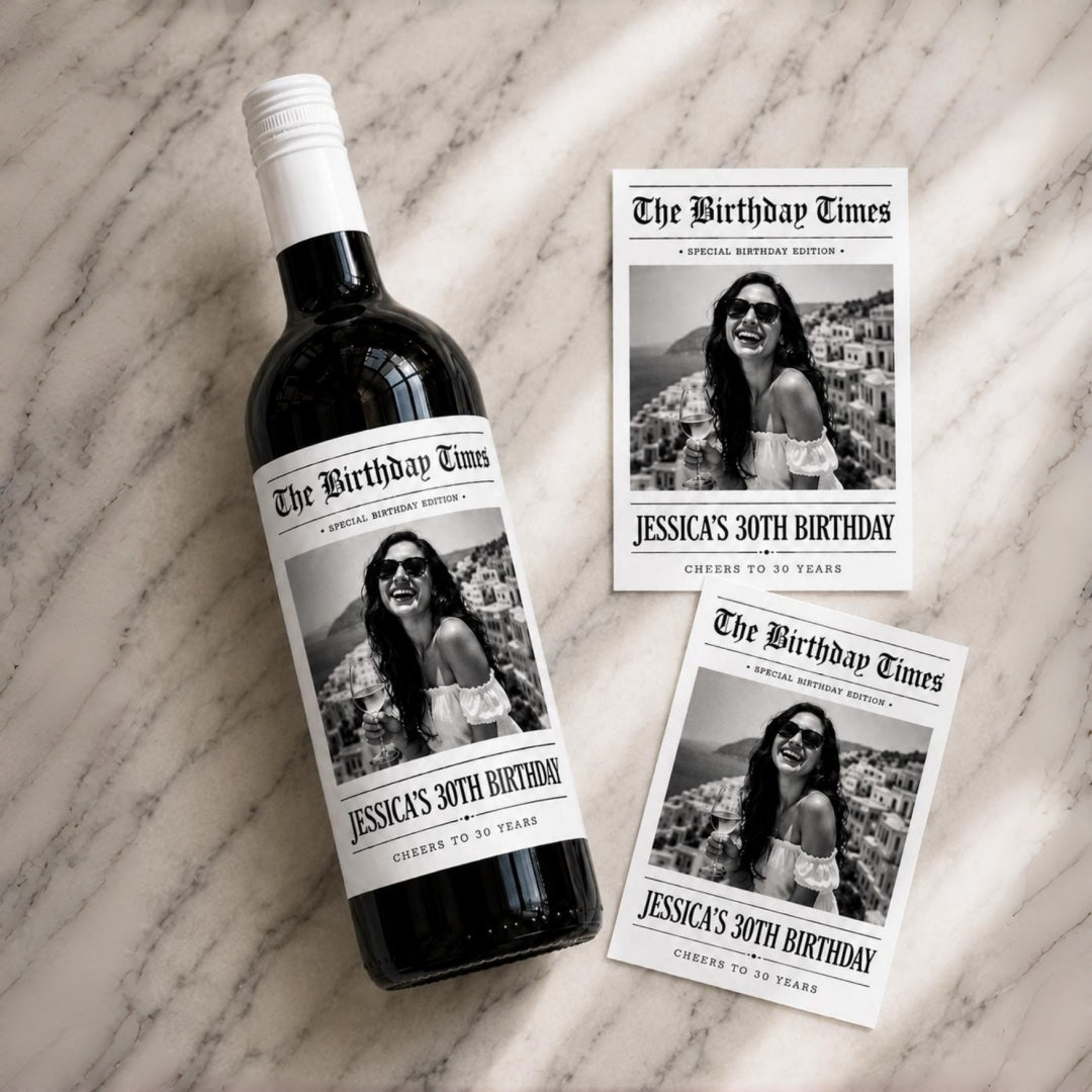 Personalized Birthday Wine Label with Photo | Set of 5 Custom Labels